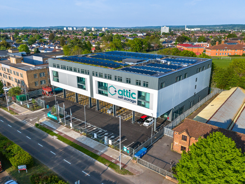 Drone shot of a self storage facility
